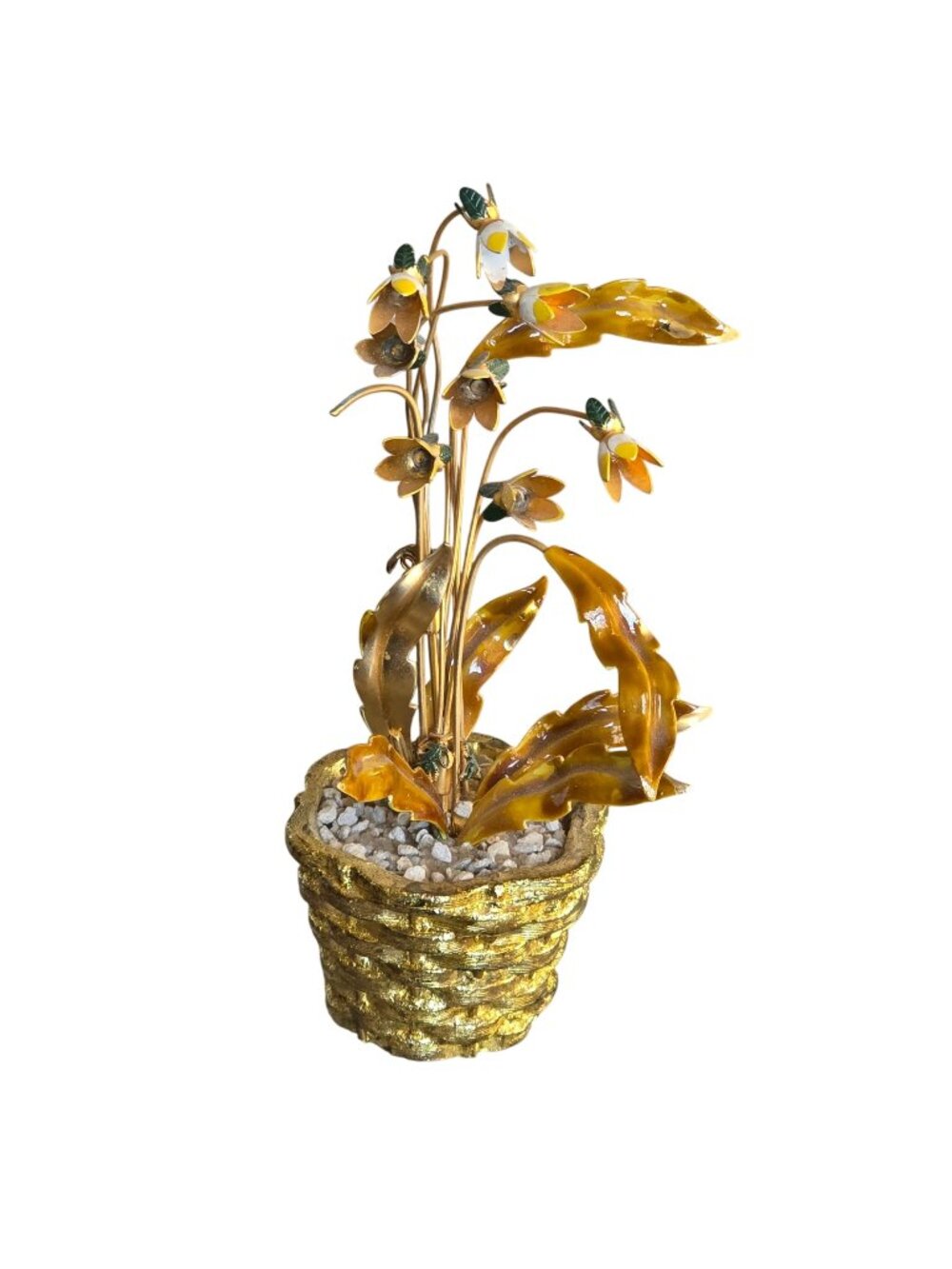 French Tole Paint Gilt Metal Floral Enamel Sculpture Basket 1.25" x 5.25"